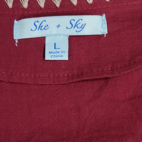She+Sky Flutter Sleeve Embroidered Wrap Dress Size Large 100% Cotton - Picture 8 of 11